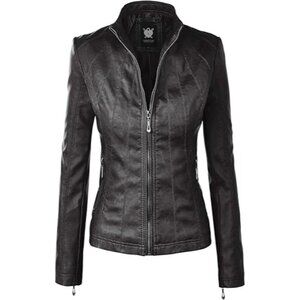 Lock & Love Womens Black Faux Leather Moto Jacket Quilted Stitch Design M, NWOT